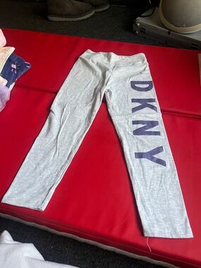 DKNY Light Gray Leggings with Navy Logo Print
